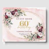 Elegant Boho Merlot Gold Roses 60th Birthday Chic Gastenboek (Voorkant)