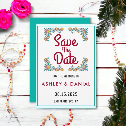 Elegant boho met floral Wedding Save the Date Kaart