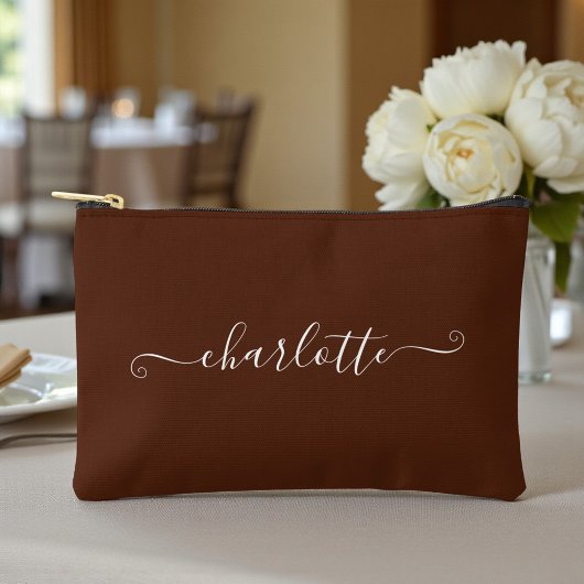 Elegant Boho Minimalist Bridesmaid Name | Brown Etui