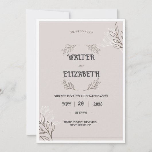 Elegant Boho Minimalist Floral Wedding Invitation Kaart (Voorkant)