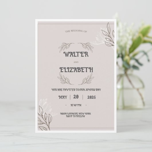 Elegant Boho Minimalist Floral Wedding Invitation Kaart (Staand voorkant)