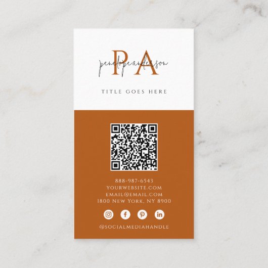 Elegant Boho Monogram QR Code Modern Terracotta Visitekaartje (Achterkant)