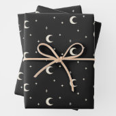 Elegant Boho Mystical Moon Stars Black en White Inpakpapier Vel (In situ)
