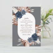 Elegant Boho Navy and Brown Florals Oval Wedding Kaart (Staand voorkant)