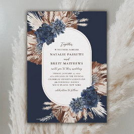 Elegant Boho Navy and Brown Florals Oval Wedding Kaart