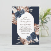 Elegant Boho Navy and Brown Florals Oval Wedding Kaart (Staand voorkant)