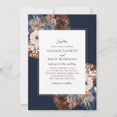 Elegant Boho Navy and Brown Florals Wedding Kaart (Voorkant)