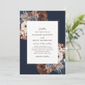 Elegant Boho Navy and Brown Florals Wedding Kaart (Staand voorkant)