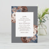 Elegant Boho Navy and Brown Florals Wedding Kaart (Staand voorkant)
