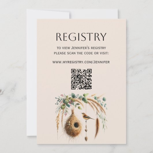 Elegant Boho Nesting Party Bird Baby Shower Kaart (Achterkant)