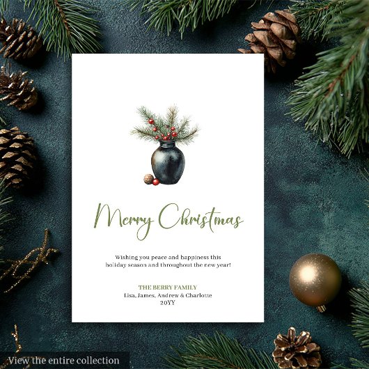 Elegant Boho Neutral Watercolor Xmas Greeting Feestdagenkaart