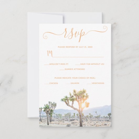 Elegant Boho Oranje Custom Joshua Tree Wedding RSVP Kaartje (Voorkant)