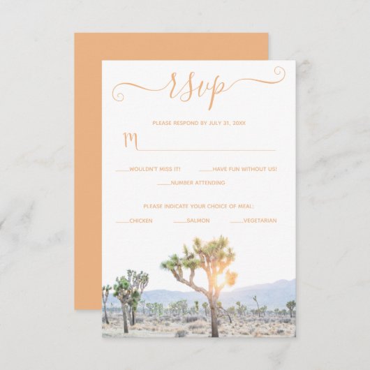Elegant Boho Oranje Custom Joshua Tree Wedding RSVP Kaartje (Voorkant / Achterkant)