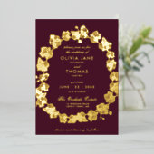 Elegant Boho Orchid Floral Wreath Burgundy Wedding Folie Uitnodiging (Staand Voorkant)