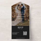 Elegant Boho paar foto wit zwart RSVP bruiloft All In One Uitnodiging (Binnen)