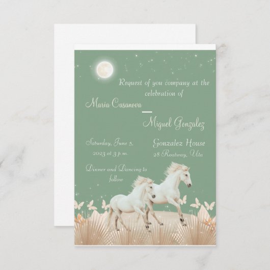 elegant boho paarden bruiloft uitnodiging (Voorkant / Achterkant)