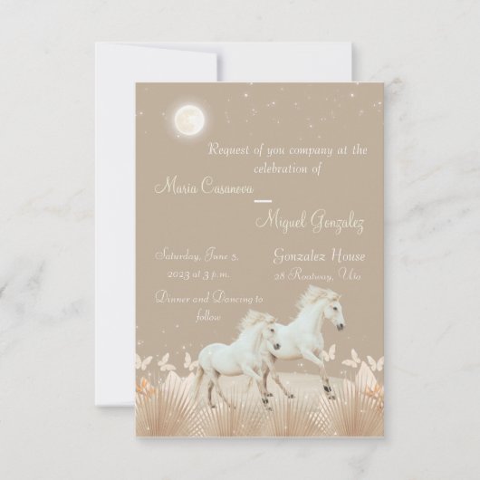 elegant boho paarden bruiloft uitnodiging (Voorkant)