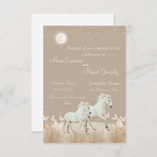 elegant boho paarden bruiloft uitnodiging (Voorkant / Achterkant)