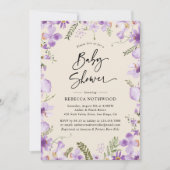 Elegant Boho Paarse Florals Girl Baby shower Kaart (Voorkant)