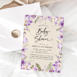 Elegant Boho Paarse Florals Girl Baby shower Kaart