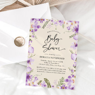 Elegant Boho Paarse Florals Girl Baby shower Kaart