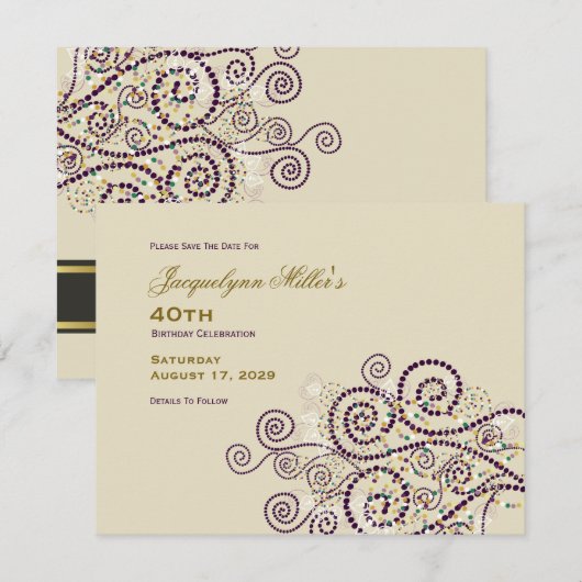 Elegant Boho Paarse spiralen Etnische Volwassendag Save The Date (Voorkant / Achterkant)