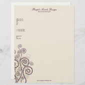Elegant Boho Paarse Spirals Artistieke Deco Aangep Custom Briefhoofd (Voorkant / Achterkant)