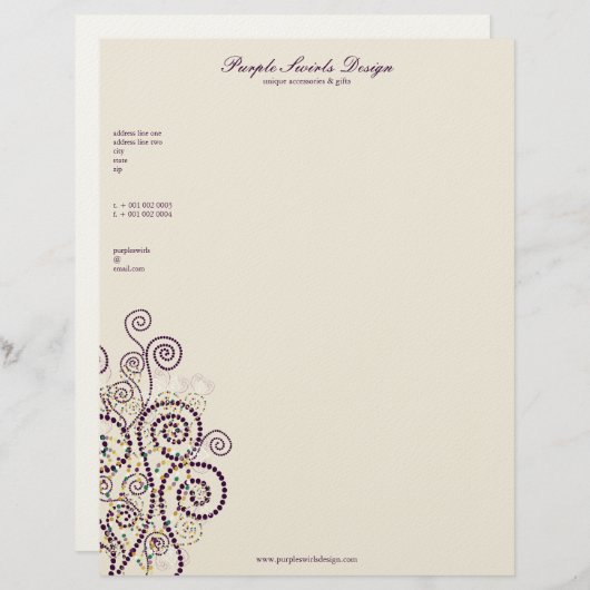 Elegant Boho Paarse Spirals Artistieke Deco Aangep Custom Briefhoofd (Voorkant / Achterkant)