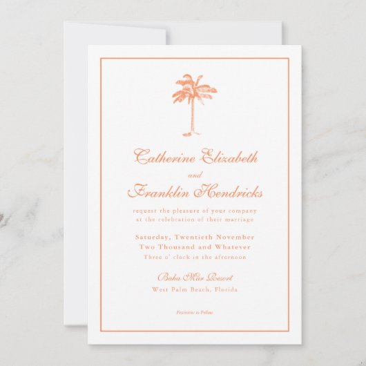 Elegant Boho Palm Tree Tropical Wedding Kaart (Voorkant)