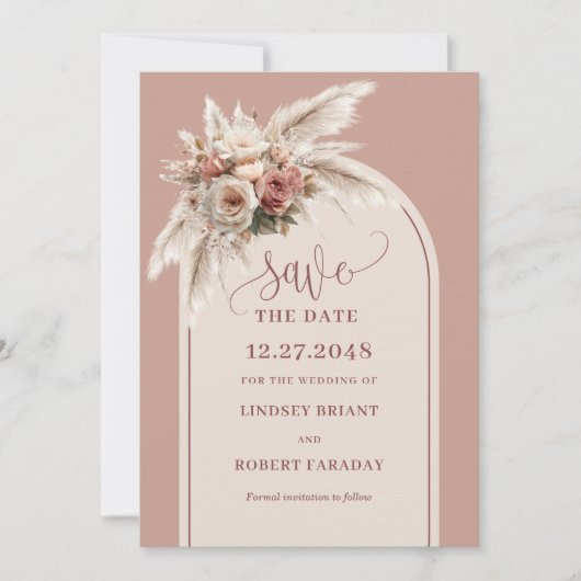Elegant Boho Pampas Grass Arch Save the Date Card Kaart (Voorkant)