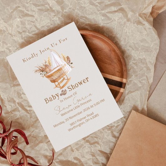 Elegant Boho Pampas Grass Baby shower Uitnodiging