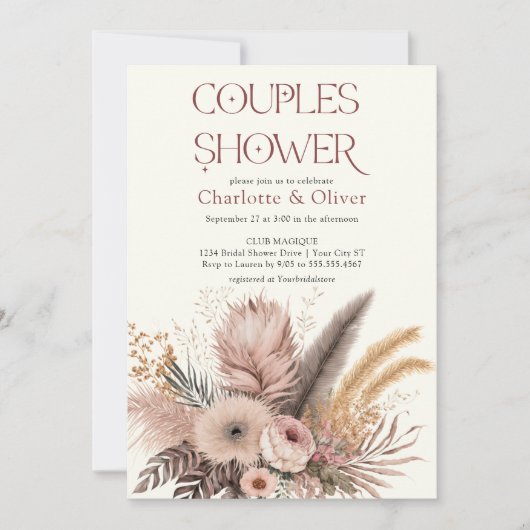 Elegant Boho Pampas Grass Couples Vrijgezellenfees Kaart (Voorkant)