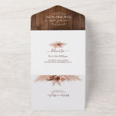 Elegant Boho Pampas Grass met Rustic Wood Weddensc All In One Uitnodiging (Buitenkant)