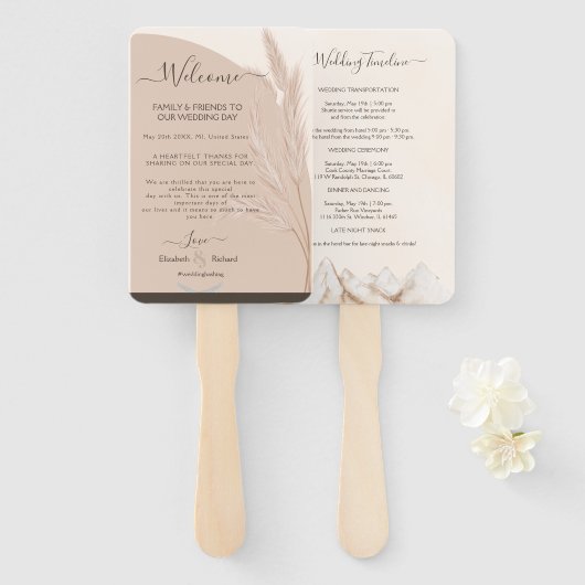 Elegant Boho Pampas Grass Modern Wedding Handwaaier (Voorkant en achterkant)