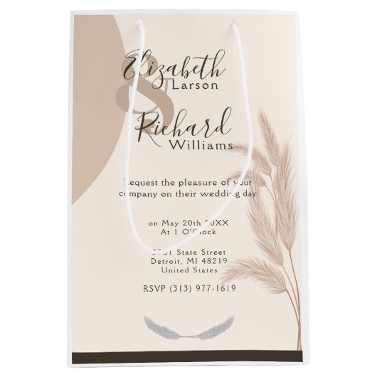 Elegant Boho Pampas Grass Modern Wedding Medium Cadeauzakje (Voorkant)