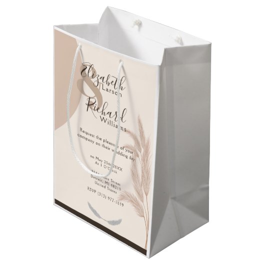 Elegant Boho Pampas Grass Modern Wedding Medium Cadeauzakje (Voorkant Gekanteld)