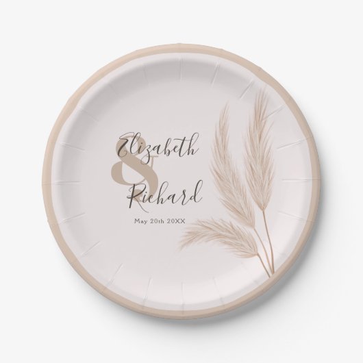 Elegant Boho Pampas Grass Modern Wedding Papieren Bordje (Voorkant)