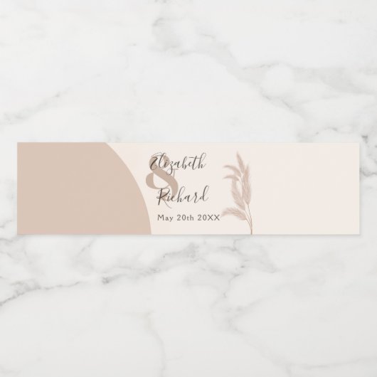 Elegant Boho Pampas Grass Modern Wedding Waterfles Etiket (Enkel label)