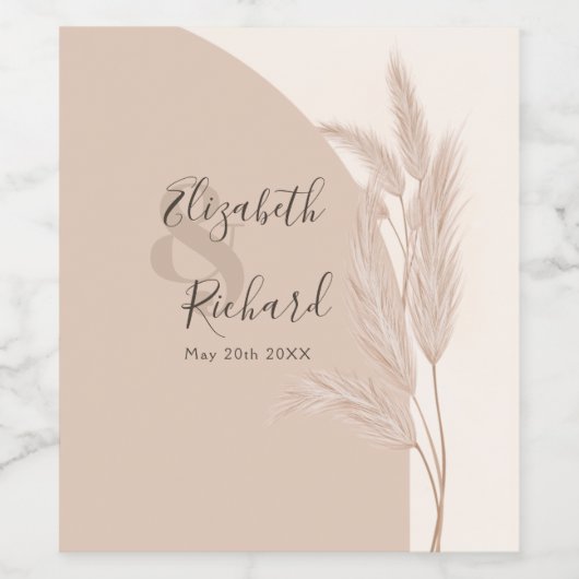 Elegant Boho Pampas Grass Modern Wedding Wijn Etiket (Enkel label)