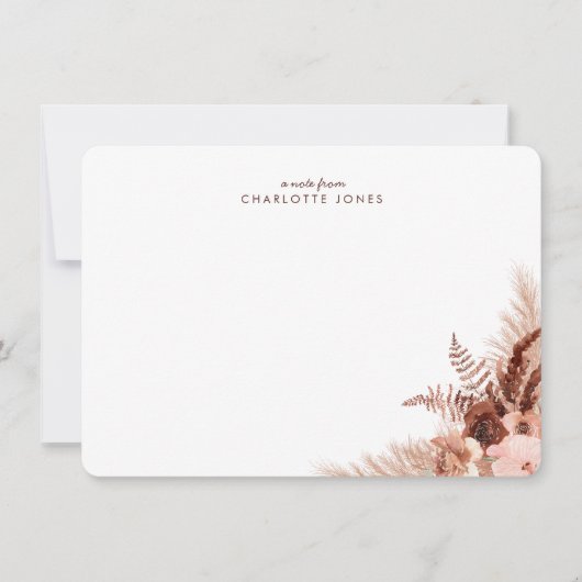 Elegant Boho Pampas Grass Persoonlijk briefpapier Notitiekaartje (Voorkant)