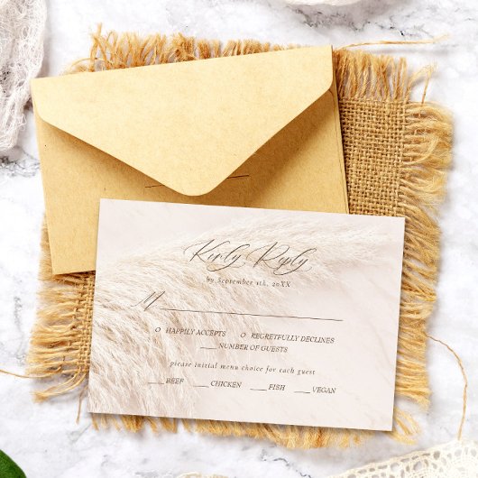 Elegant Boho Pampas Grass RSVP Kaartje