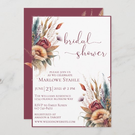 Elegant Boho pampas grass vrijgezellenfeest Kaart (Voorkant / Achterkant)