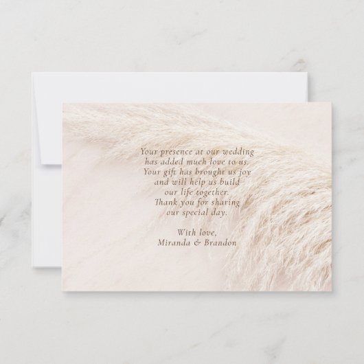 Elegant Boho Pampas Grass Wedding Bedankkaart (Achterkant)