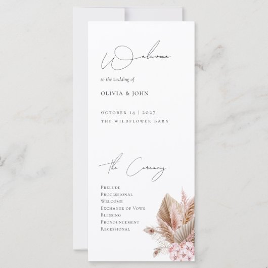 Elegant Boho Pampas Grass Wedding Program (Voorkant)