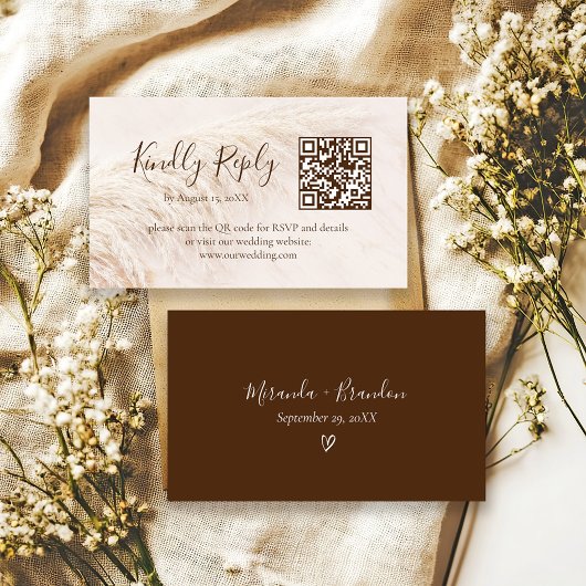 Elegant Boho Pampas Grass Wedding RSVP Card Informatiekaartje