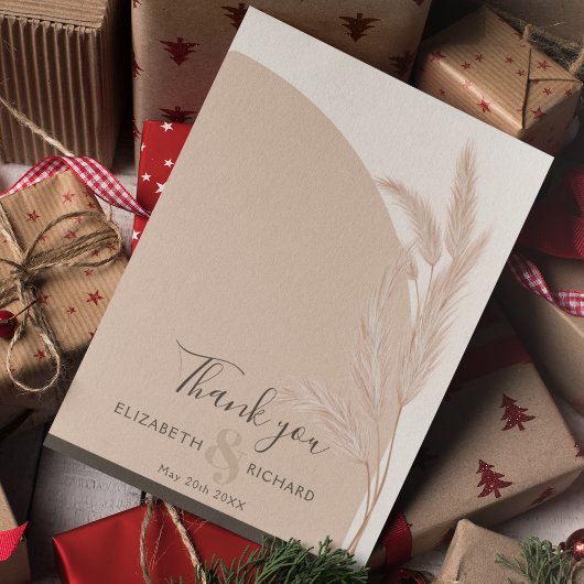 Elegant Boho Pampas Modern Weddenschap Dank je wel Bedankkaart