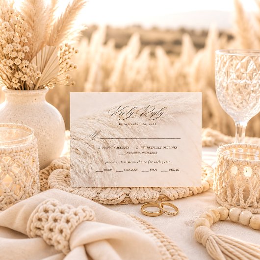 Elegant Boho Pampasgras Bruiloft RSVP Kaartje