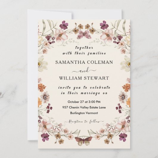 Elegant Boho pastel Wildflower Modern Wedding Kaart (Voorkant)