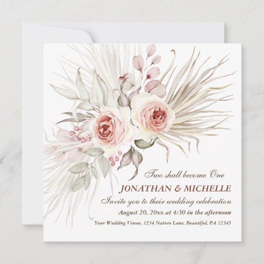 Elegant Boho Pink Blush Floral Christelijk Weddens Kaart (Voorkant)