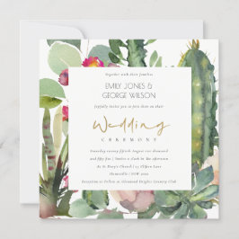 ELEGANT BOHO PINK FLORAL CACTI FOLIAGE WEDDING KAART